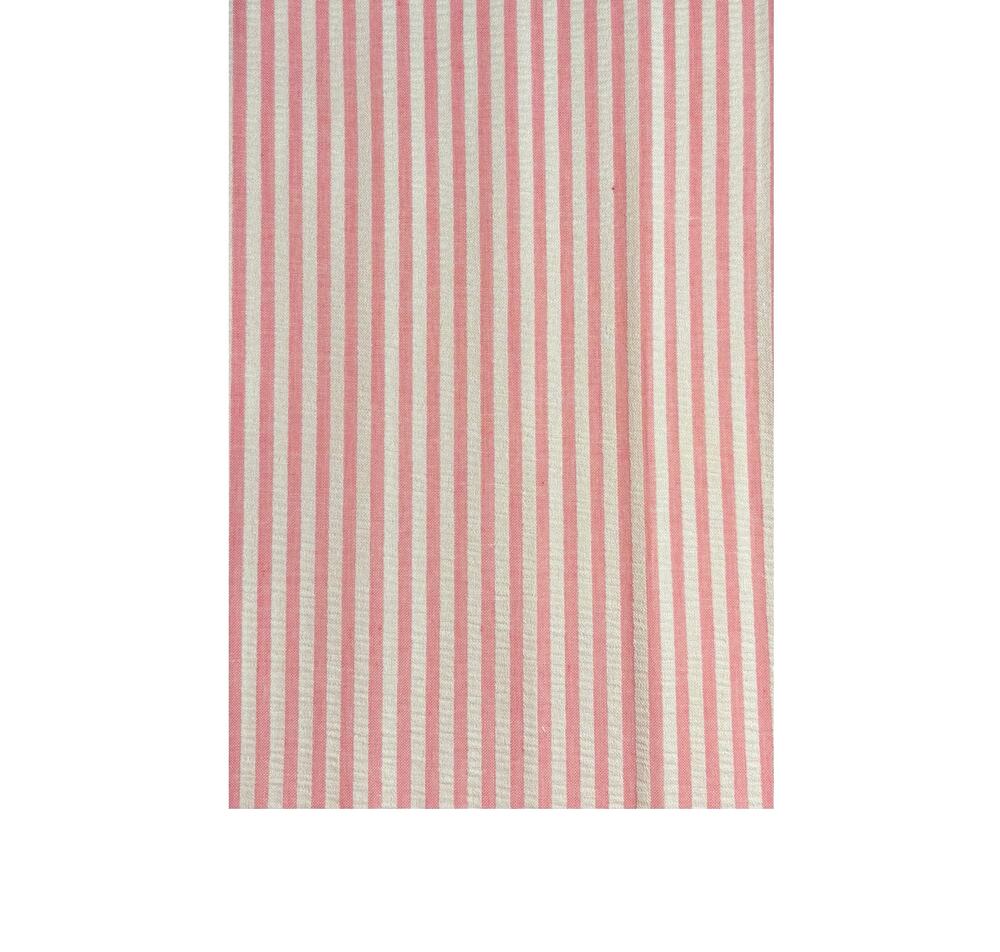 Vintage Pink White Textured Seersucker Stripe Poly Cotton Blend Fabric 36"Lx44"W